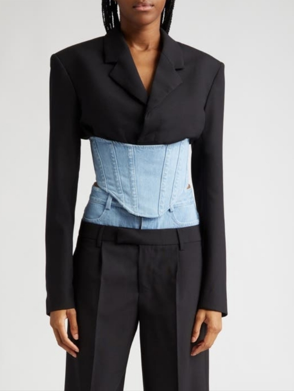 NWT Dion Lee Wool Denim Float Black Cyan Corset Blazer